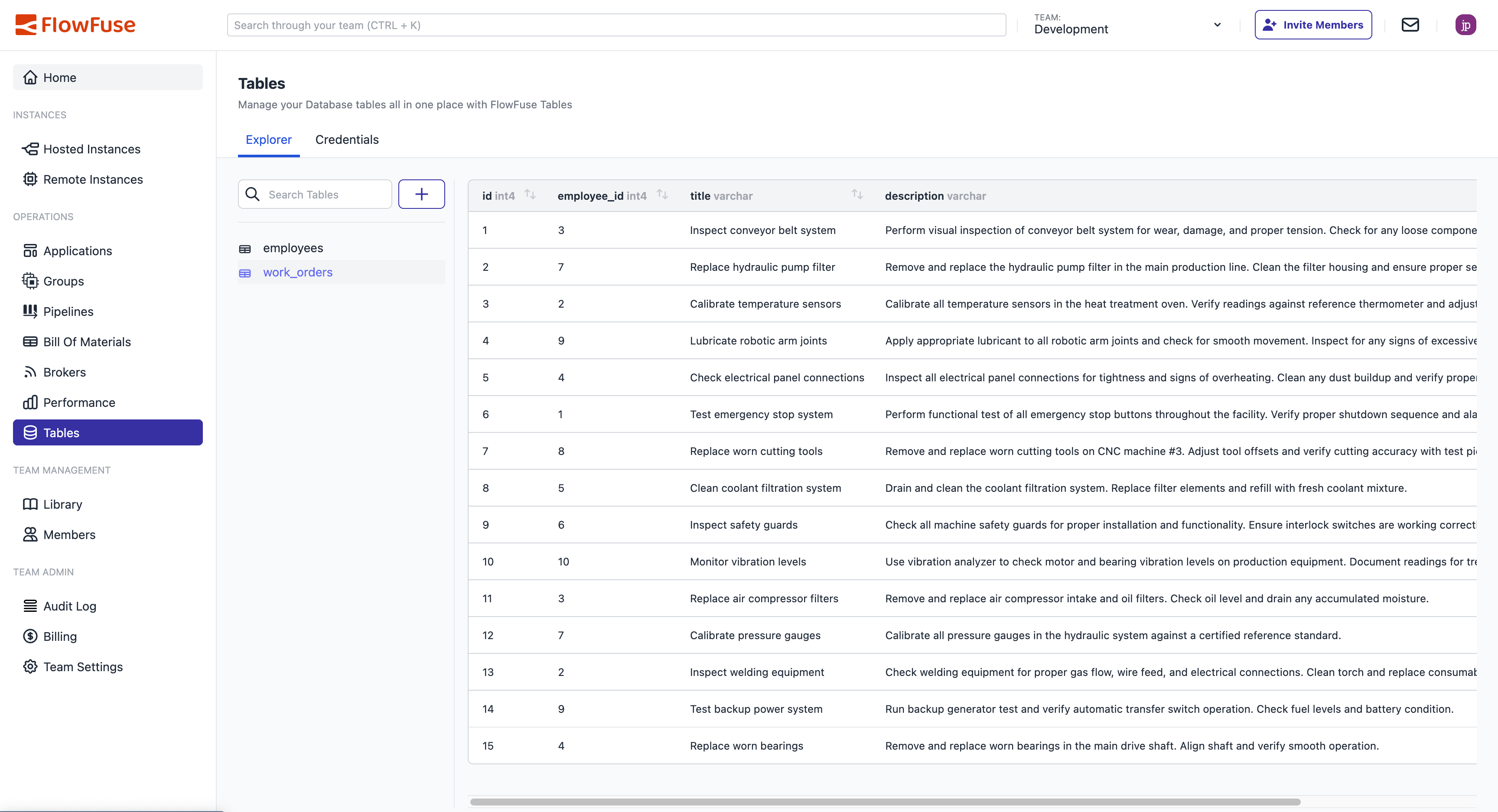 A screenshot of the new "Tables" view, now available in FlowFuse